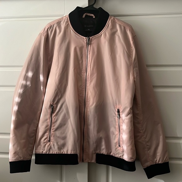 INC men’s pink/salmon with black trim bomber jacket - Picture 1 of 3